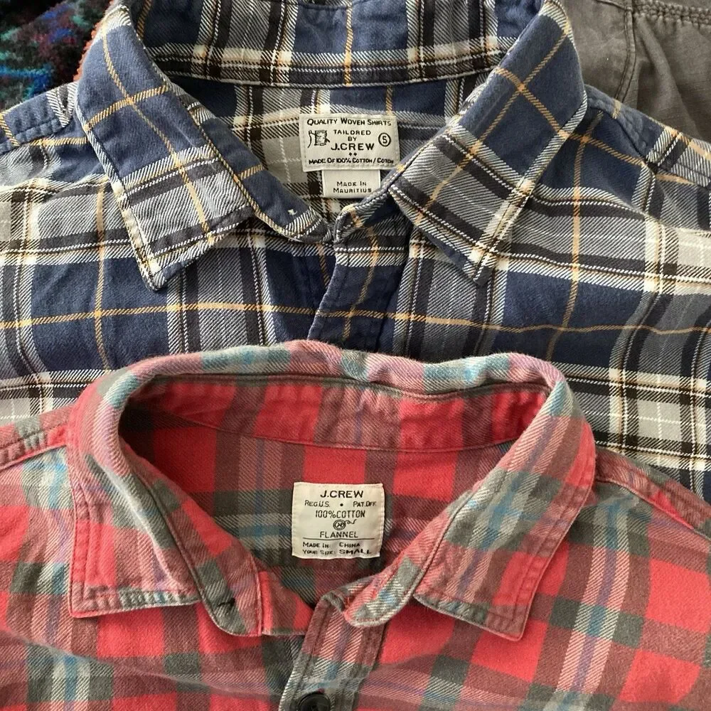 J. Crew Men’s (2) Flannel Shirts SMALL Red Blue Cotton Classic Outdoor